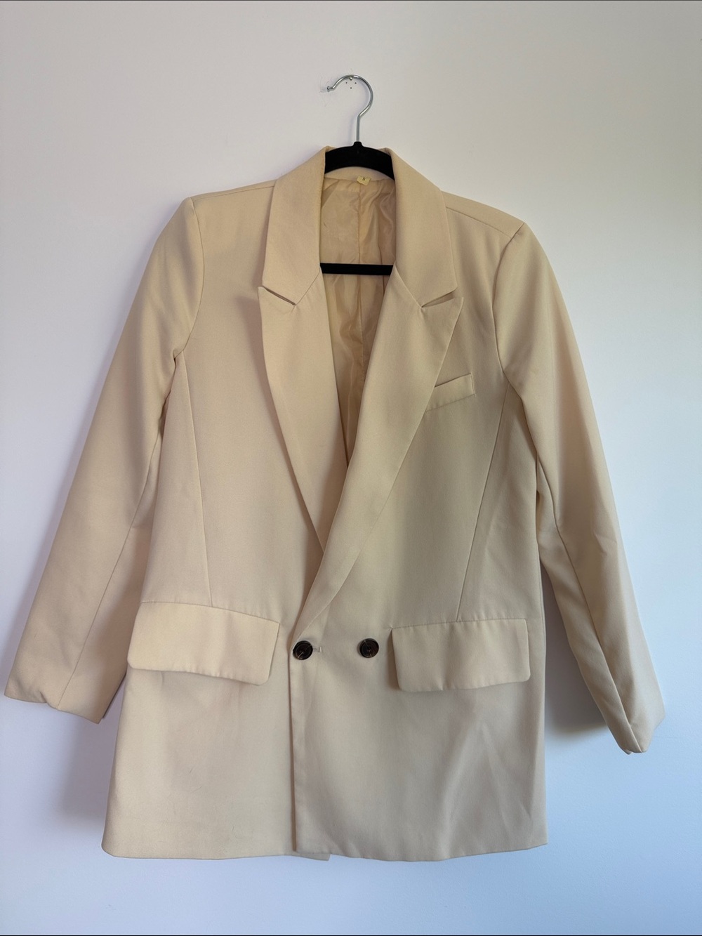 Beige Long oversized Women's Double-Breasted Blazer Jacket